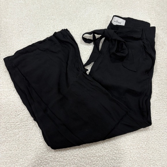 Wilfred Pants - Wilfred Aritzia Faun Tie Waist Wide Leg Crop Black Sheer Lightweight Pant Medium